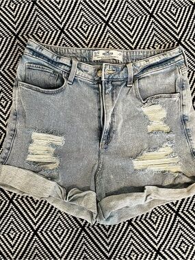Hollister Light Blue Distressed Roll-Hem Denim Shorts